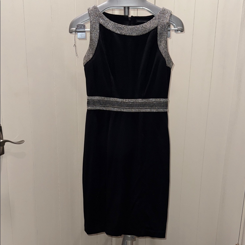 White House Black Market Black Dress with Silver Accents